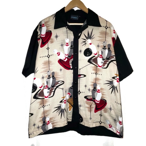 STEADY LAST CALL MENS VINTAGE CASINO STYLE BOWLING SHIRT SZ L - Picture 1 of 5